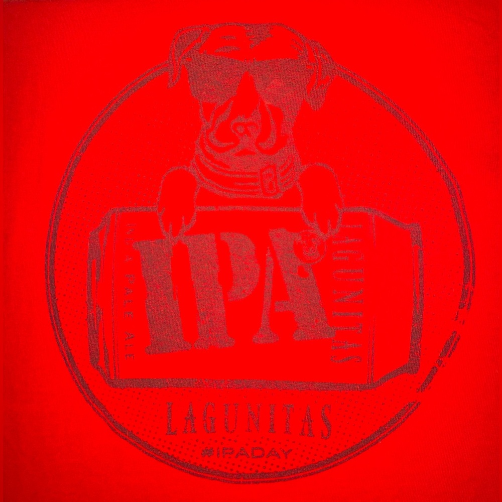NWOT Lagunitas IPA Mens XL T Shirt Craft Beer Short Sleeve Red Logo Dog With Can